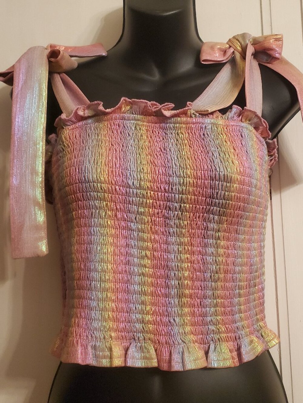 TCEC Iridescent Tube Top with Straps and Ruffle